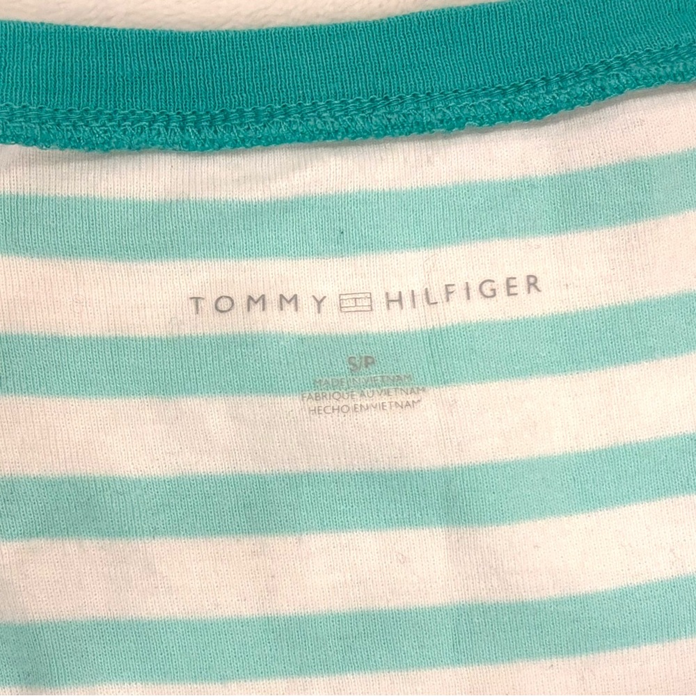 Tommy Hilfiger Turquoise/Aqua and White Striped Tee - Picture 3 of 6